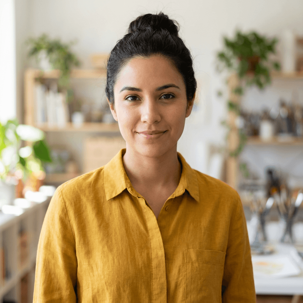 Linda Martinez, business owner with enhanced property landscaping