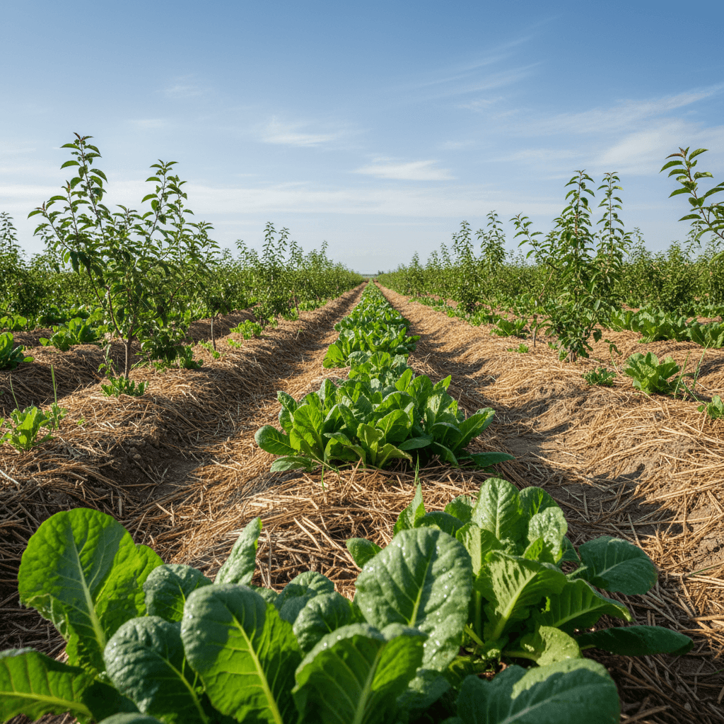 Agricultural plant installation with multiple rows of vigorous specimens