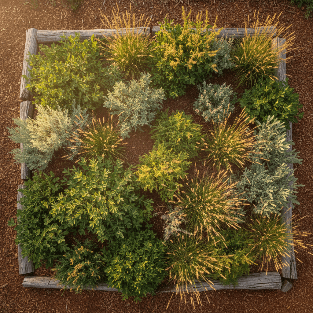 Thriving landscape bed with native plants